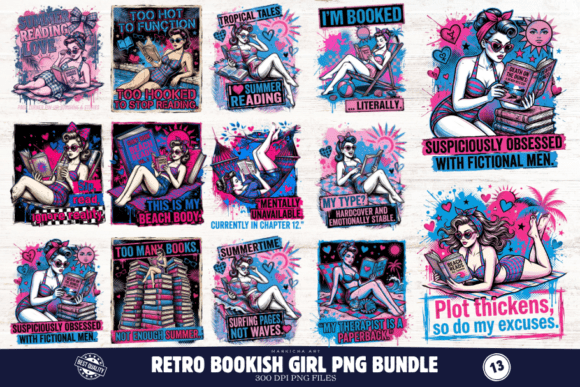 Download Retro Bookish Girl PNG Illustrations - Premium Resources