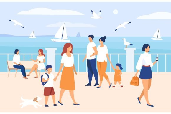 Download People Walking on Seaside Quay. Tourist - Tour Collection