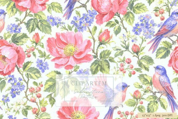 Download Bluebird Peony Floral Pattern Design - Floral pattern Collection
