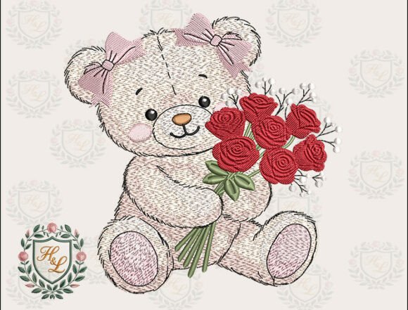 Download Girly Bear Rose Embroidery Files - Embroidery files Collection